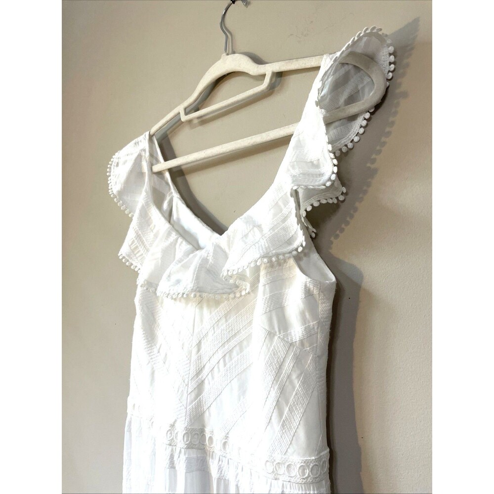 Antonio Melani M.G. Style Size 6 White Tasseled  Striped  Dress Fitted But Flowy